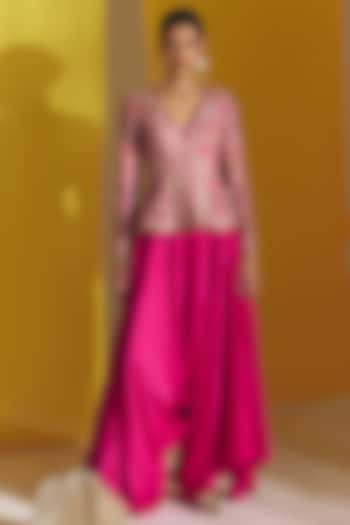 Fuchsia Pink Raw Silk Zardosi Hand Embroidered Jacket Set by Mrunalini Rao at Pernia's Pop Up Shop