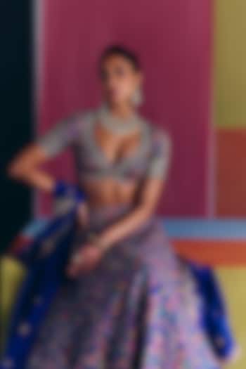 Royal Blue Raw Silk Zardosi Embroidered Bridal Lehenga Set by Mrunalini Rao at Pernia's Pop Up Shop