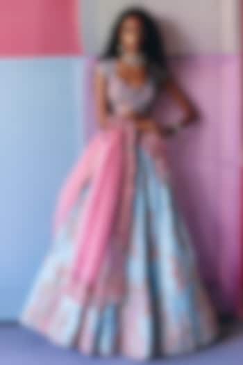 Ice Blue Silk Zardosi Embroidered Bridal Lehenga Set by Mrunalini Rao at Pernia's Pop Up Shop