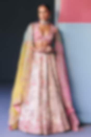 Ivory Silk Zardosi & Floral Embroidered Bridal Lehenga Set by Mrunalini Rao at Pernia's Pop Up Shop