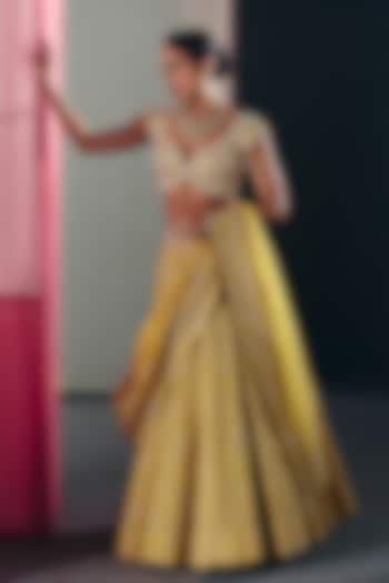 Yellow Satin Organza Zardosi Embroidered Bridal Lehenga Set by Mrunalini Rao at Pernia's Pop Up Shop