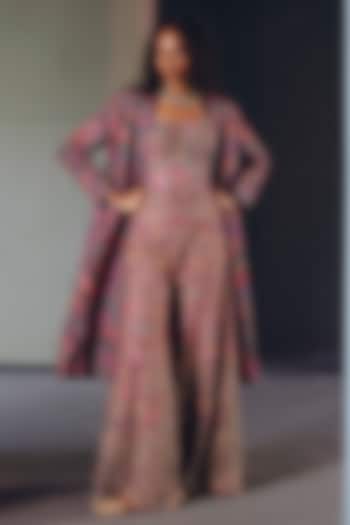 Purple Raw Silk Zardosi Embroidered Trench Coat Set by Mrunalini Rao at Pernia's Pop Up Shop