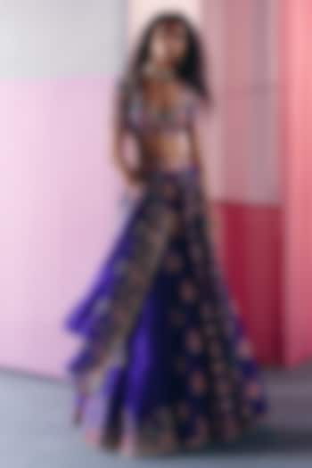 Purple Raw Silk Zardosi Embroidered Bridal Lehenga Set by Mrunalini Rao at Pernia's Pop Up Shop