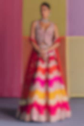 Multi-Colored Raw Silk Floral Embroidered Bridal Lehenga Set by Mrunalini Rao at Pernia's Pop Up Shop