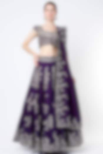 Violet Embroidered Bridal Lehenga Set by Mrunalini Rao at Pernia's Pop Up Shop