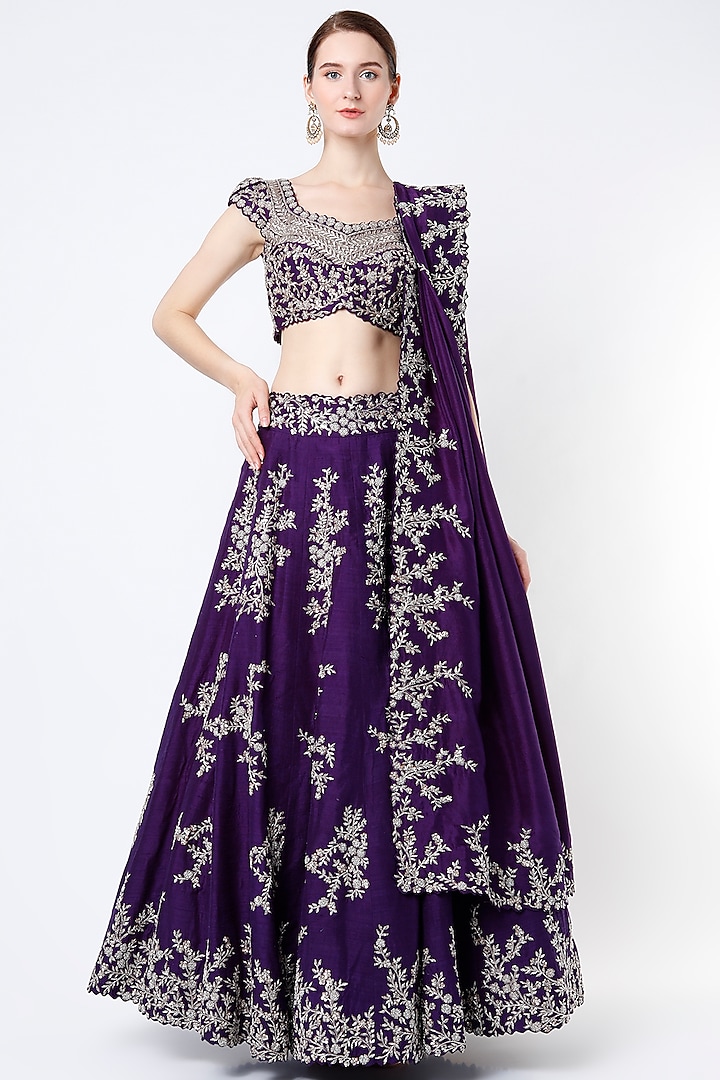 Violet Embroidered Bridal Lehenga Set by Mrunalini Rao at Pernia's Pop Up Shop