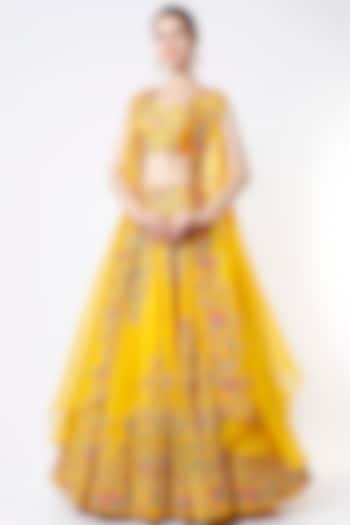 Yellow Zardosi Embroidered Lehenga Set by Mrunalini Rao
