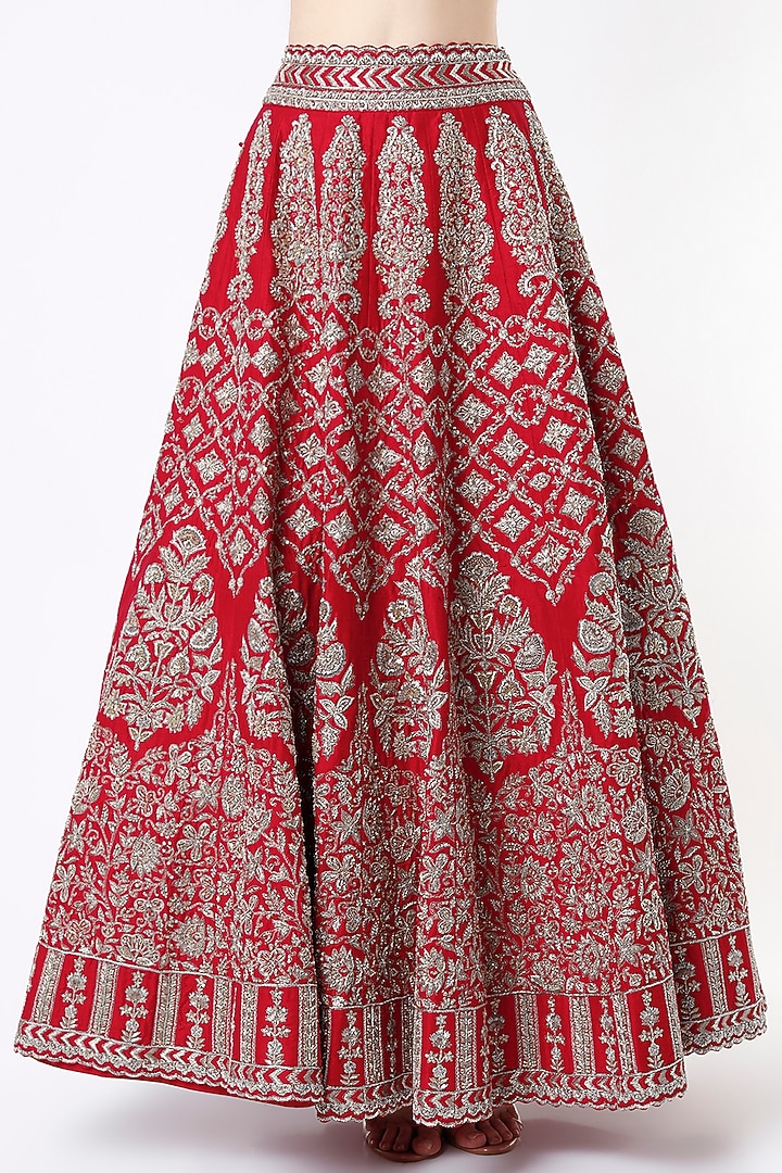 Red Bridal Lehenga Set With Zardosi Embroidery by Mrunalini Rao at Pernia's Pop Up Shop