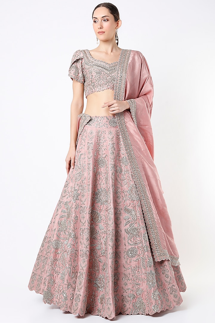 Blush Pink Embroidered Lehenga Set by Mrunalini Rao