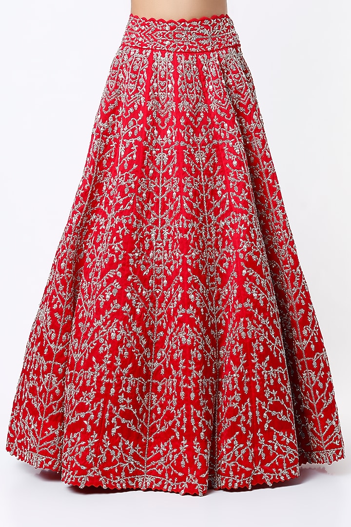 Reddish Pink Zardosi Embroidered Bridal Lehenga Set by Mrunalini Rao at Pernia's Pop Up Shop