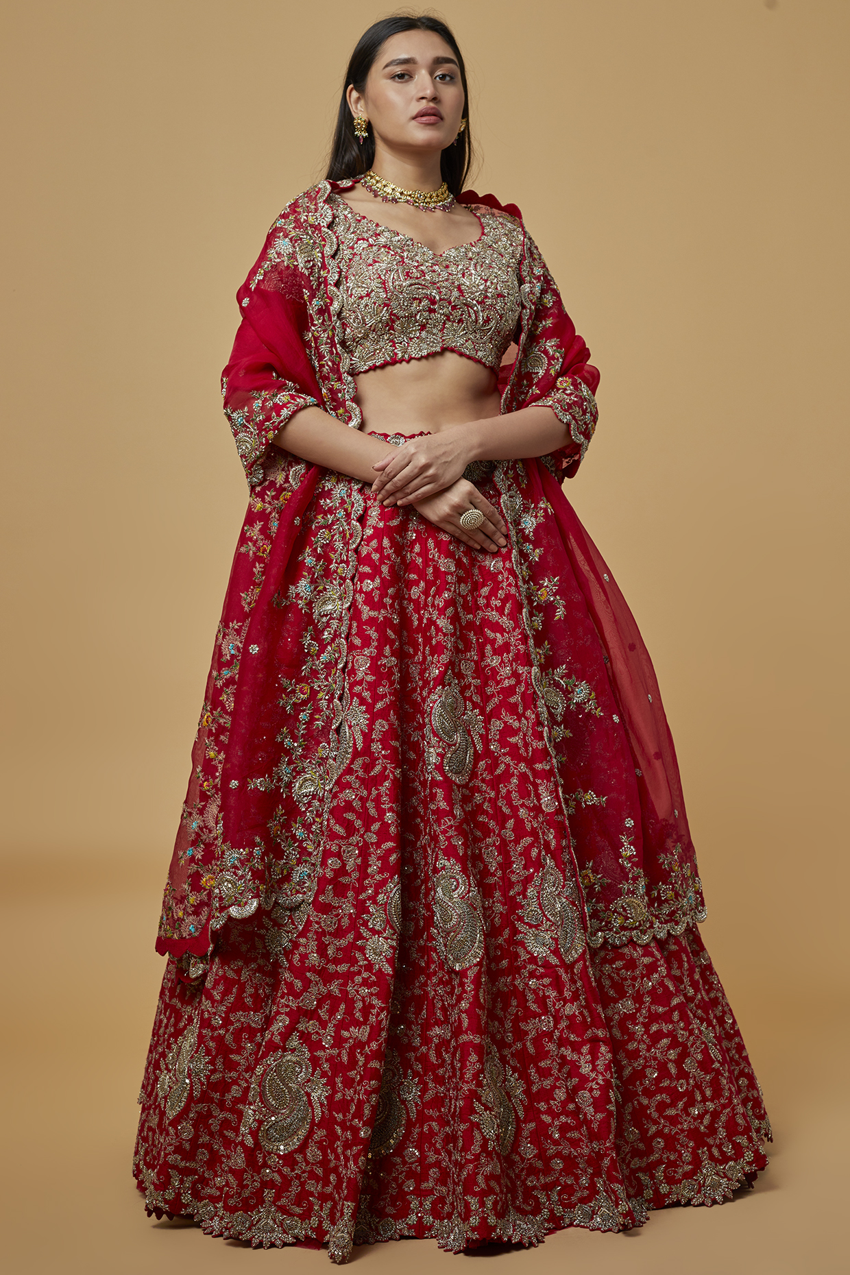 Red Embroidered Bridal Lehenga Set by Mrunalini Rao at Pernia's Pop Up Shop