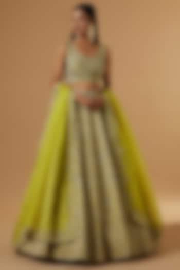 Parrot Green Embroidered Bridal Lehenga Set by Mrunalini Rao at Pernia's Pop Up Shop