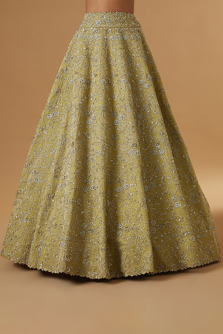 Parrot Green Embroidered Bridal Lehenga Set by Mrunalini Rao at Pernia's Pop Up Shop