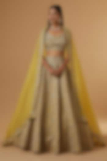 Yellow Embroidered Lehenga Set by Mrunalini Rao