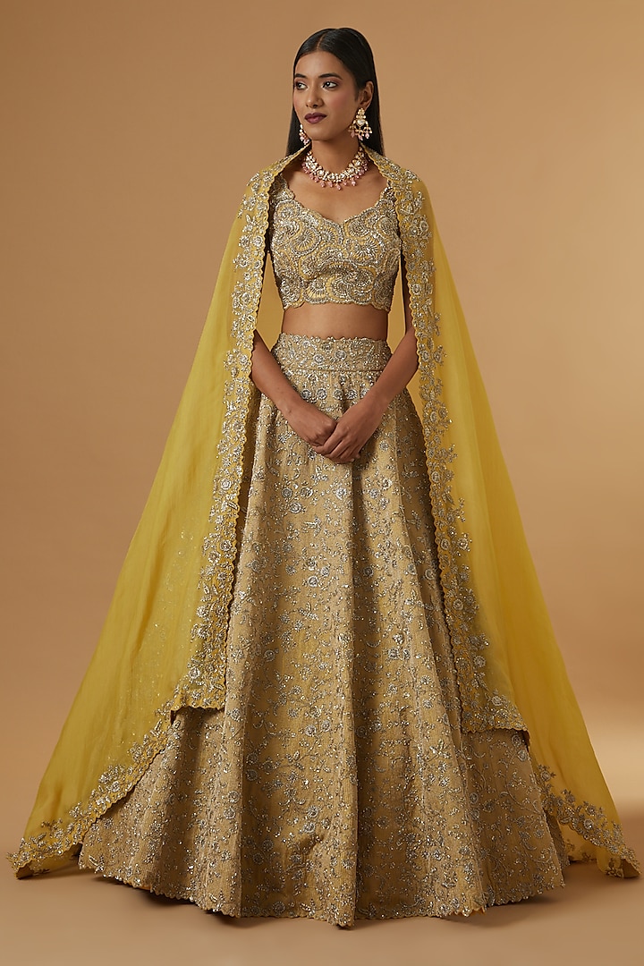 Yellow Embroidered Lehenga Set by Mrunalini Rao