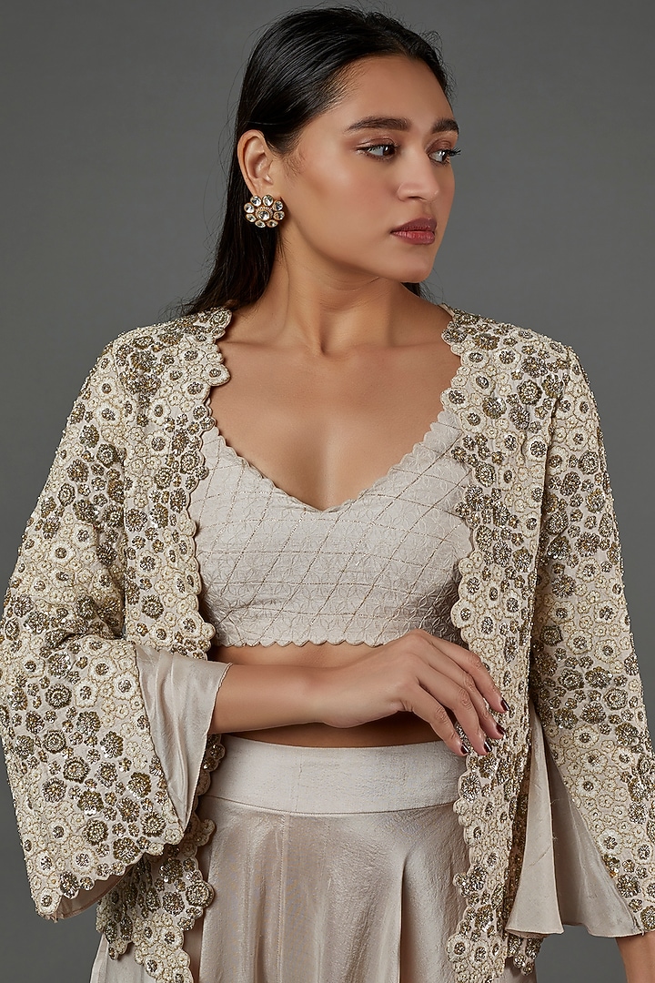 Ivory Hand Embroidered Jacket Set by Mrunalini Rao at Pernia's Pop Up Shop
