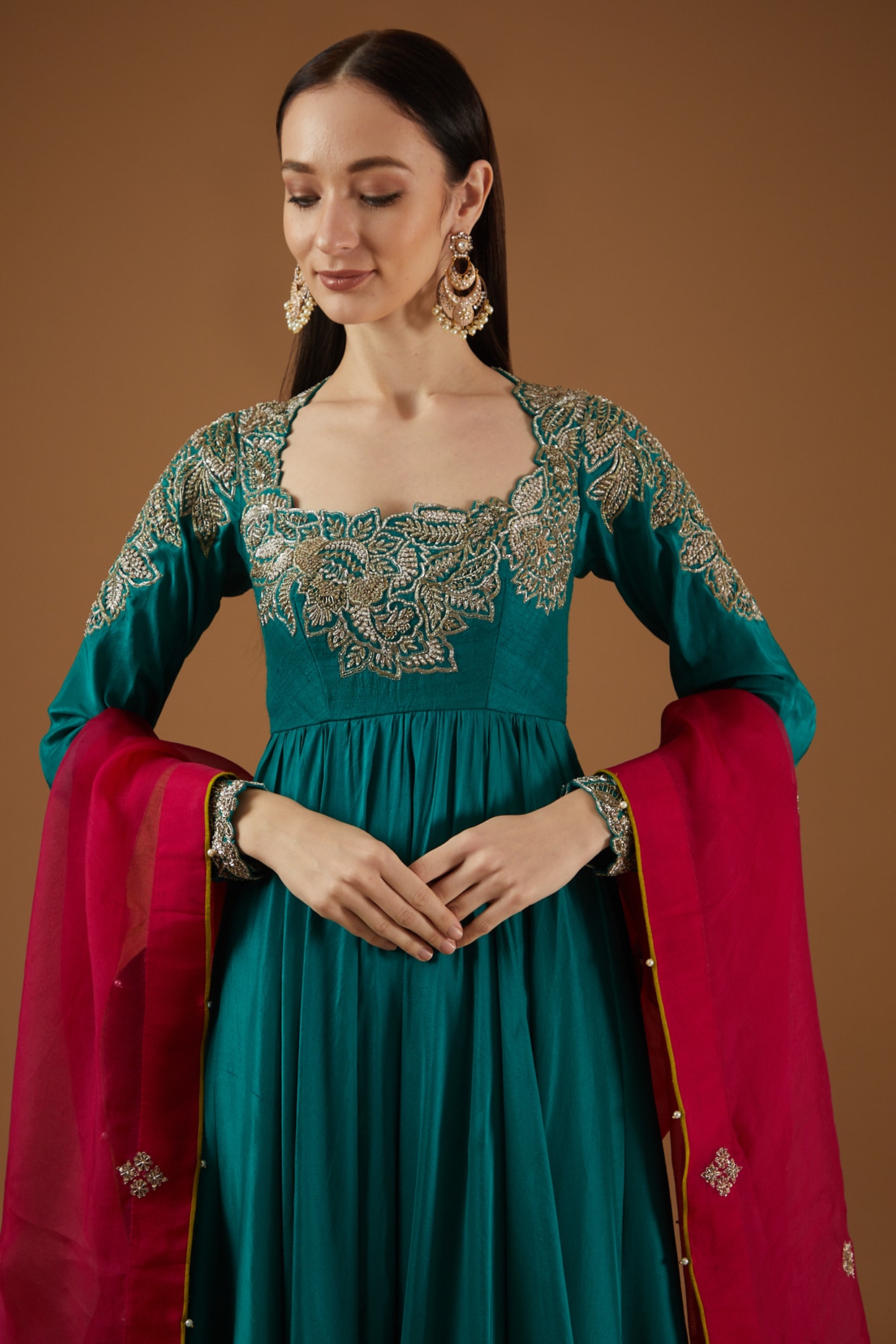 Buy Peacock Blue Green Anarkali With Hand Embroidery Online in India - Etsy  | Green anarkali, Peacock color dress, Most beautiful dresses