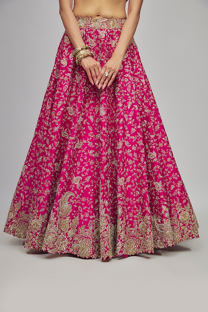 Hot Pink Raw Silk Zardosi Embroidered Bridal Lehenga Set by Mrunalini Rao at Pernia's Pop Up Shop