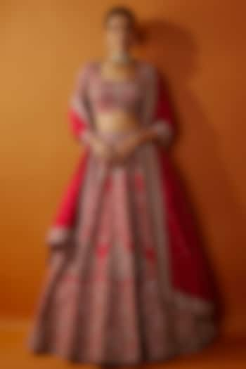 Red Raw Silk Zardosi Embroidered Bridal Lehenga Set by Mrunalini Rao at Pernia's Pop Up Shop