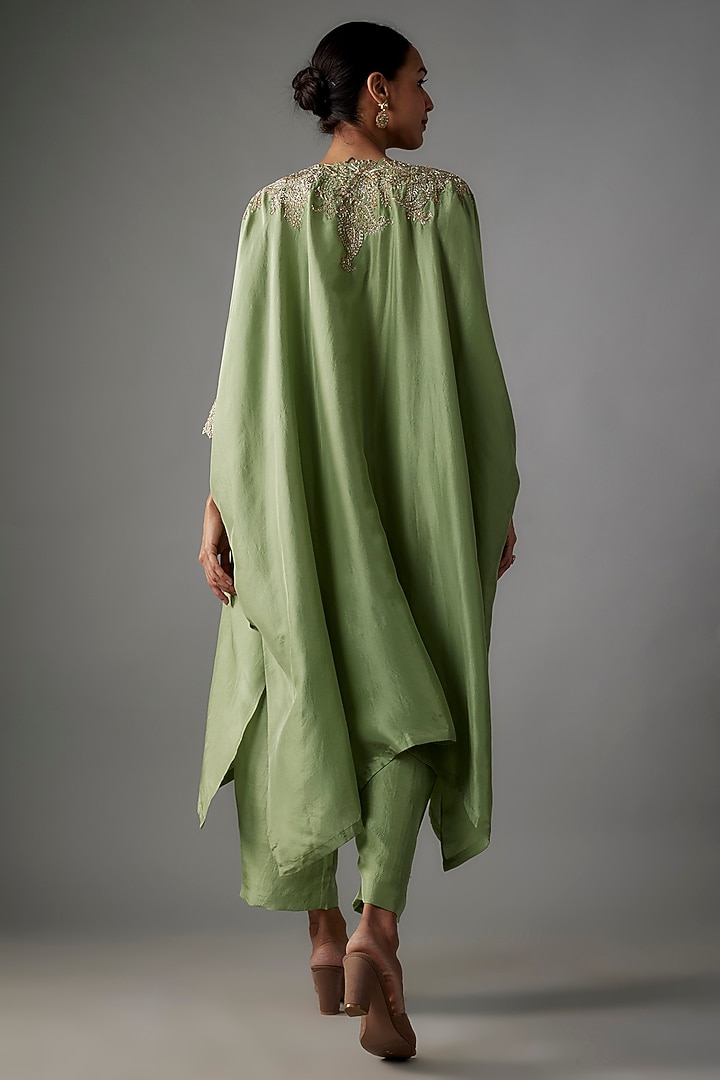 Sage Green Pure Silk Hand Embroidered Kurta Set by Mrunalini Rao at Pernia's Pop Up Shop