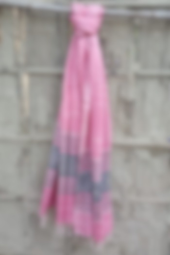 Pink Handwoven Stole With Grey Motifs by Rupali Kalita