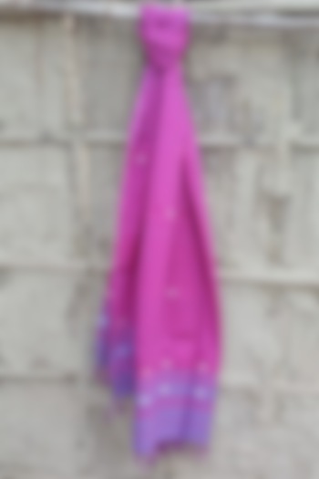 Magenta Handwoven Stole With Blue Motifs by Rupali Kalita