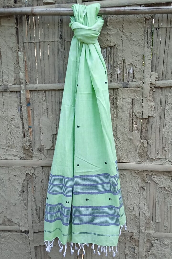 Green & Blue Striped Stole by Rupali Kalita at Pernia's Pop Up Shop