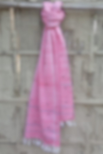 White & Red Handwoven Stole by Rupali Kalita at Pernia's Pop Up Shop
