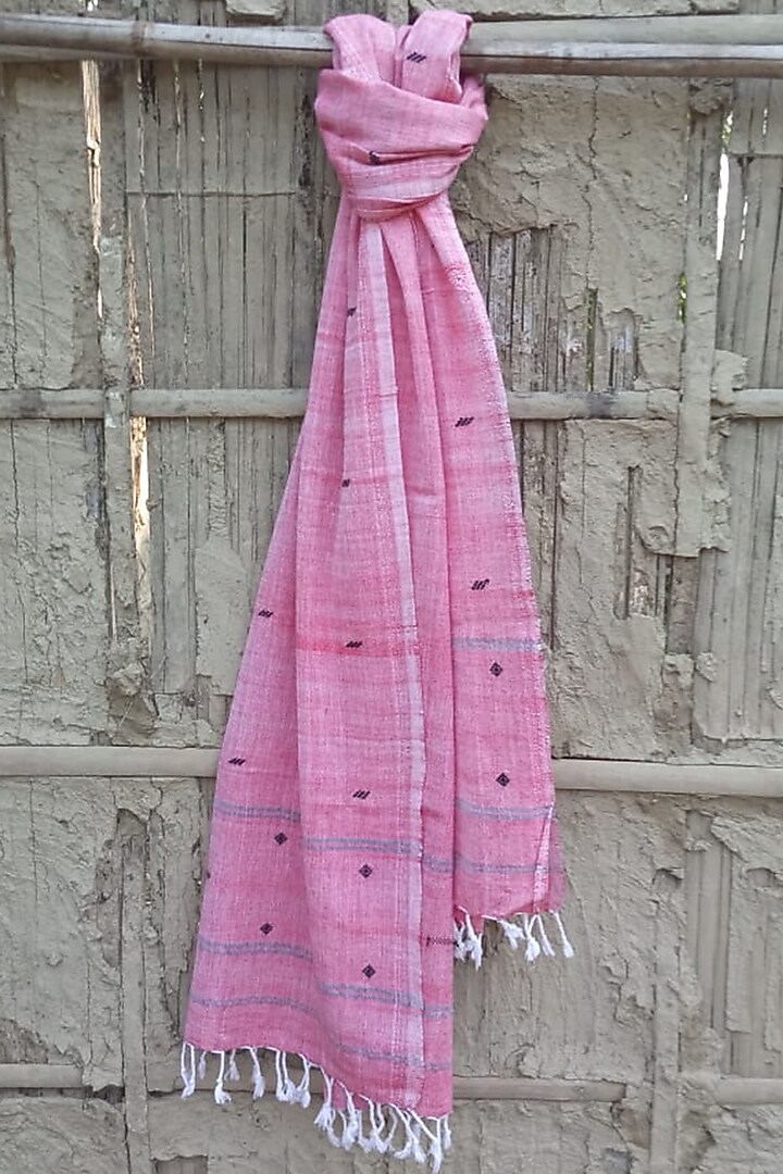 White & Red Handwoven Stole by Rupali Kalita at Pernia's Pop Up Shop