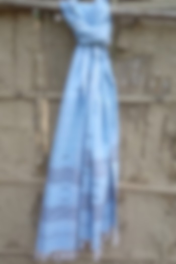 Sky Blue Handwoven Stole With Motifs by Rupali Kalita at Pernia's Pop Up Shop