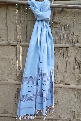 Sky Blue Handwoven Stole With Motifs by Rupali Kalita