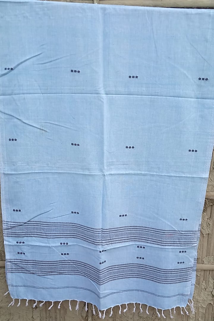 Sky Blue Handwoven Stole With Motifs by Rupali Kalita at Pernia's Pop Up Shop