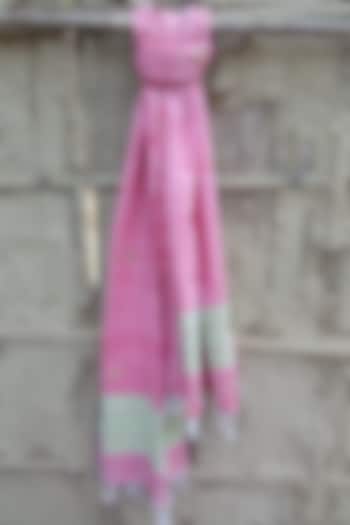 Red Handwoven Stole With Green Border by Rupali Kalita at Pernia's Pop Up Shop