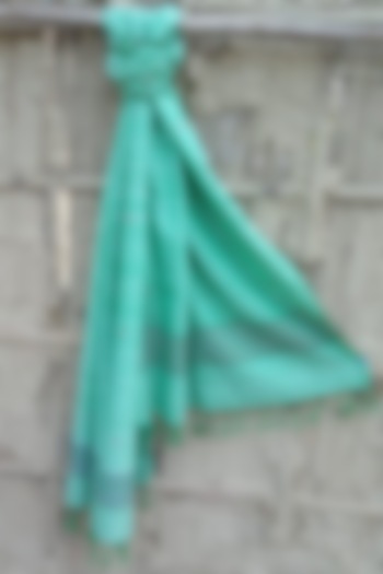 Green Handwoven Stole With Green Stripes by Rupali Kalita at Pernia's Pop Up Shop