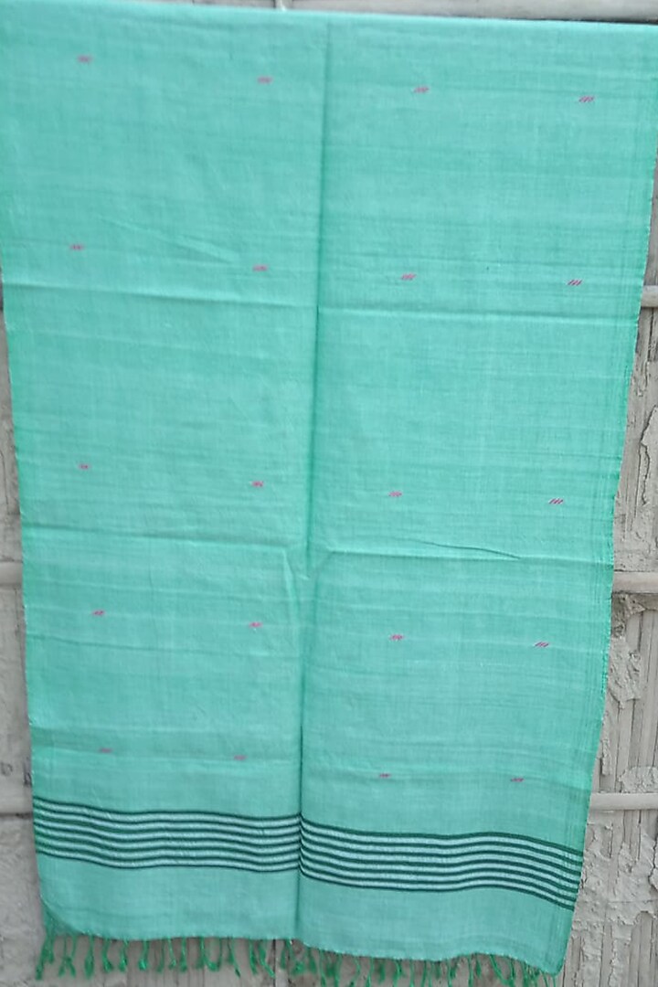 Green Handwoven Stole With Green Stripes by Rupali Kalita at Pernia's Pop Up Shop