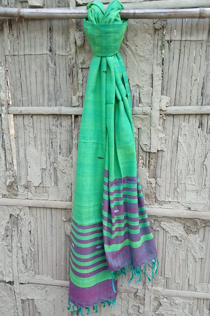 Green & Purple Striped Handwoven Stole by Rupali Kalita at Pernia's Pop Up Shop