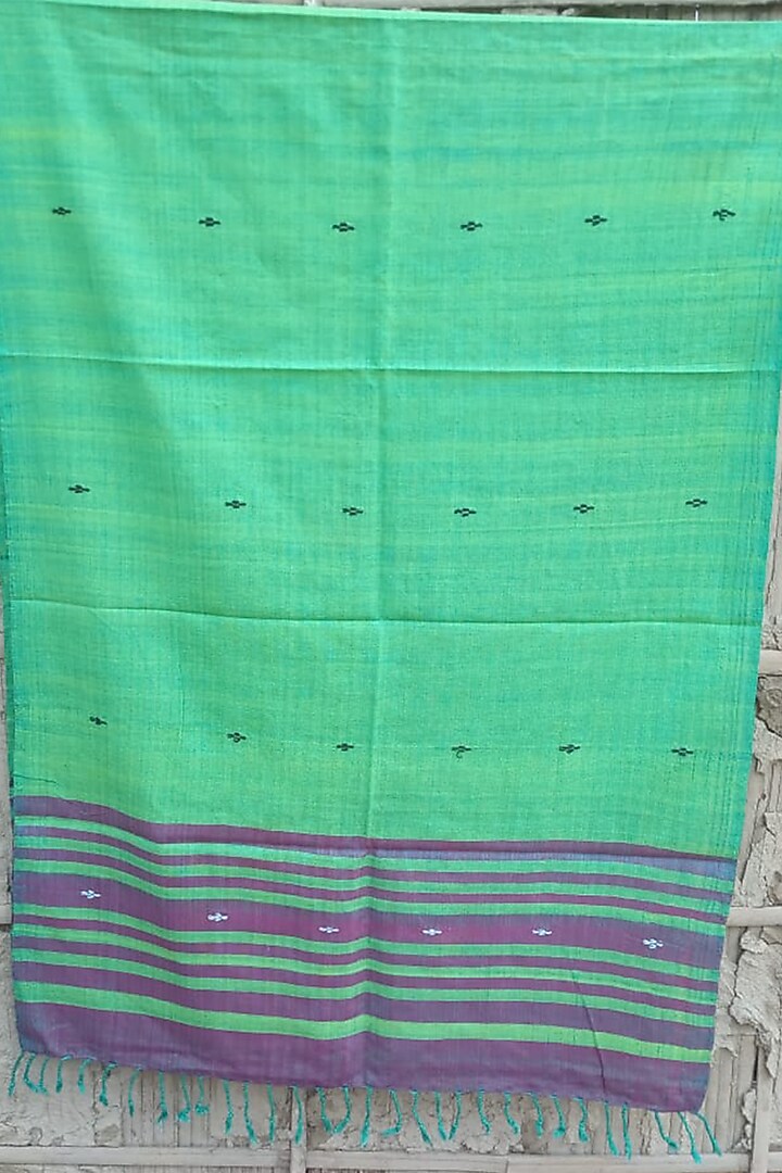 Green & Purple Striped Handwoven Stole by Rupali Kalita at Pernia's Pop Up Shop