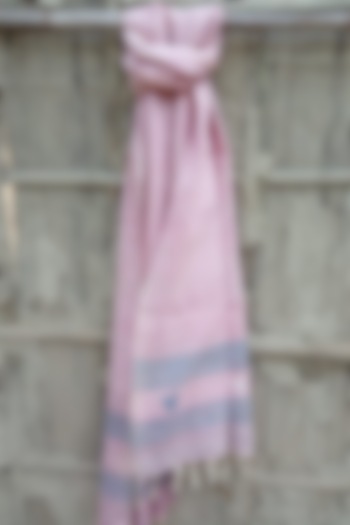 Pink & Green Striped Handwoven Stole by Rupali Kalita at Pernia's Pop Up Shop