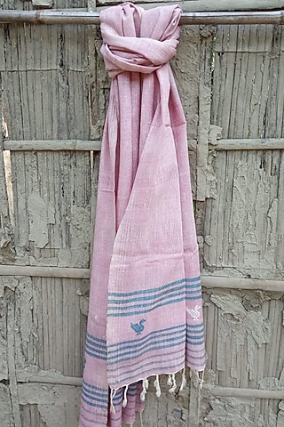 Pink & Green Striped Handwoven Stole by Rupali Kalita