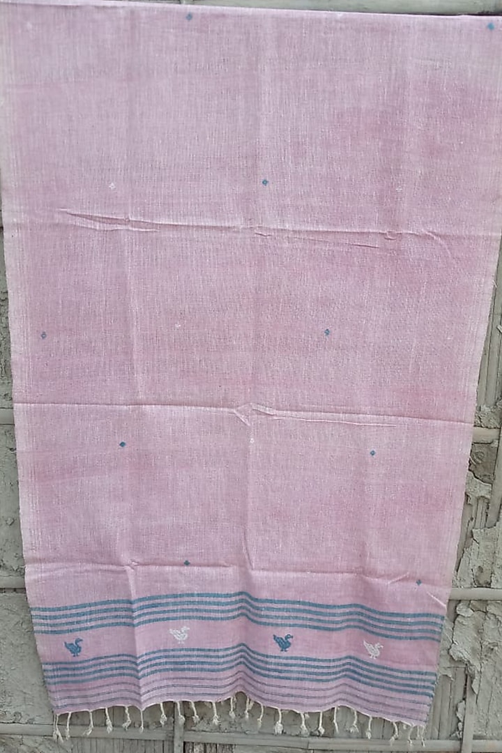 Pink & Green Striped Handwoven Stole by Rupali Kalita at Pernia's Pop Up Shop