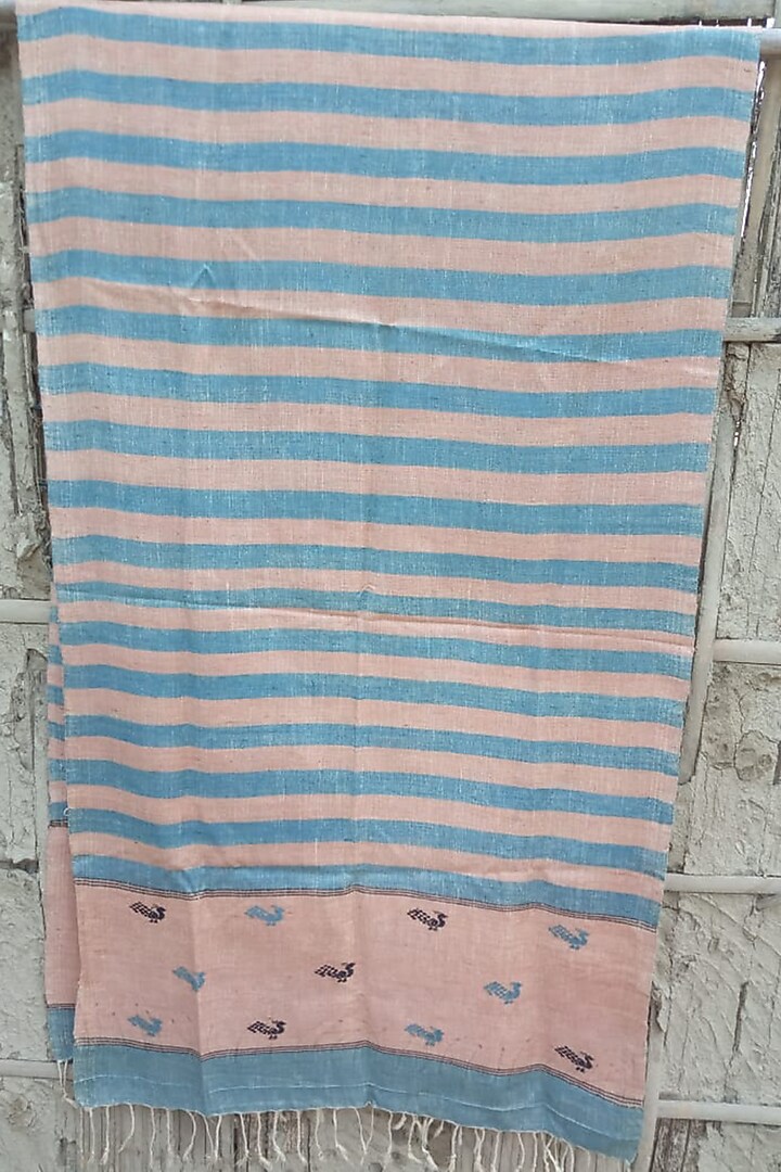 Beige Handwoven Striped Stole by Rupali Kalita at Pernia's Pop Up Shop