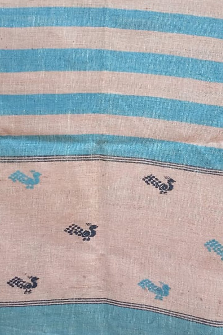 Beige Handwoven Striped Stole by Rupali Kalita at Pernia's Pop Up Shop