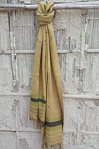 Skin Colored Handwoven Stole With Stripes by Rupali Kalita