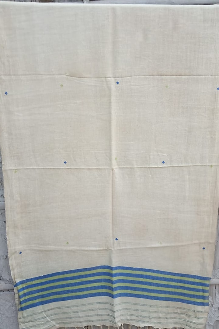 Beige Handwoven Striped Stole by Rupali Kalita at Pernia's Pop Up Shop