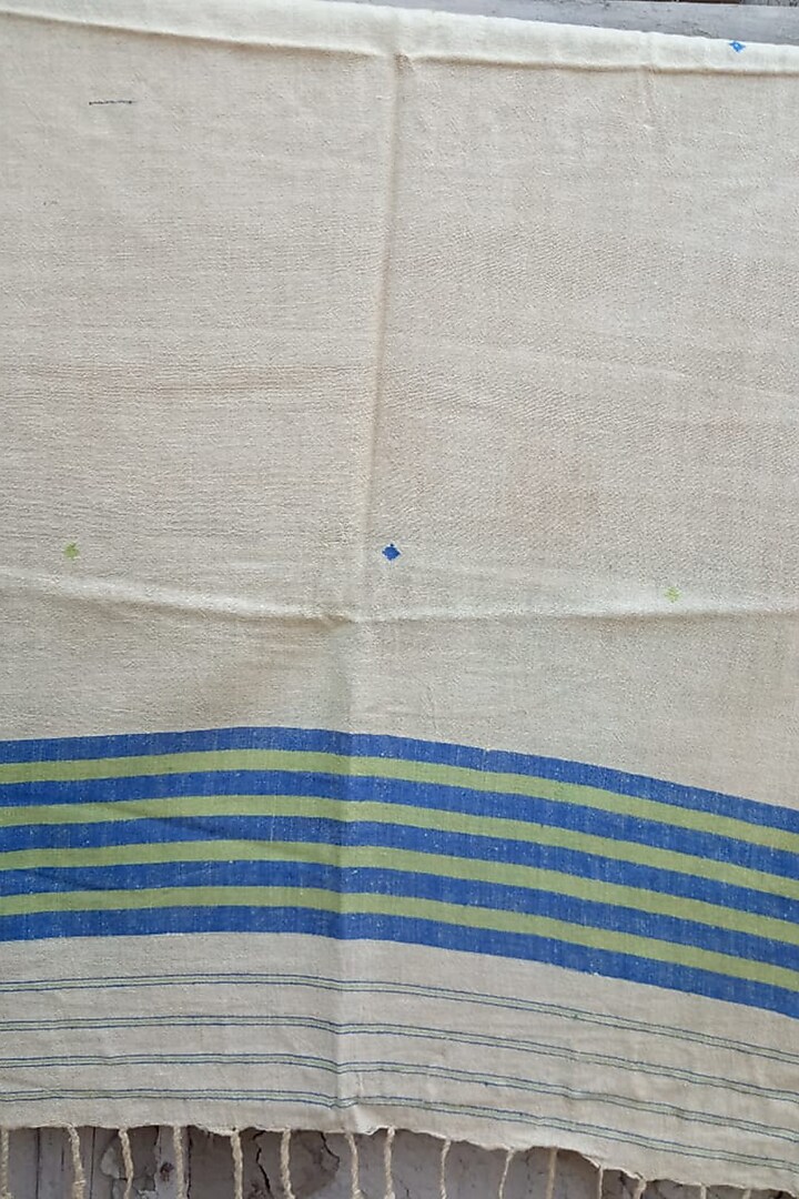 Beige Handwoven Striped Stole by Rupali Kalita at Pernia's Pop Up Shop