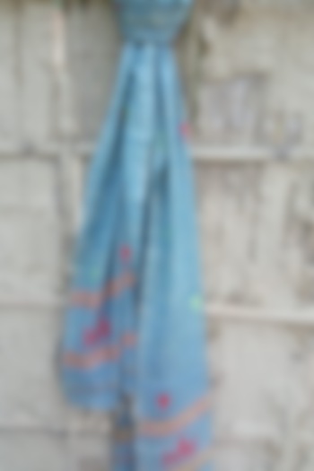Blue Handwoven Stole With Temple Design by Rupali Kalita at Pernia's Pop Up Shop