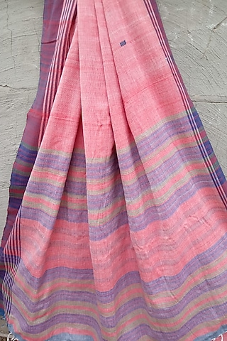 Red & Blue Striped Handwoven Saree by Rupali Kalita