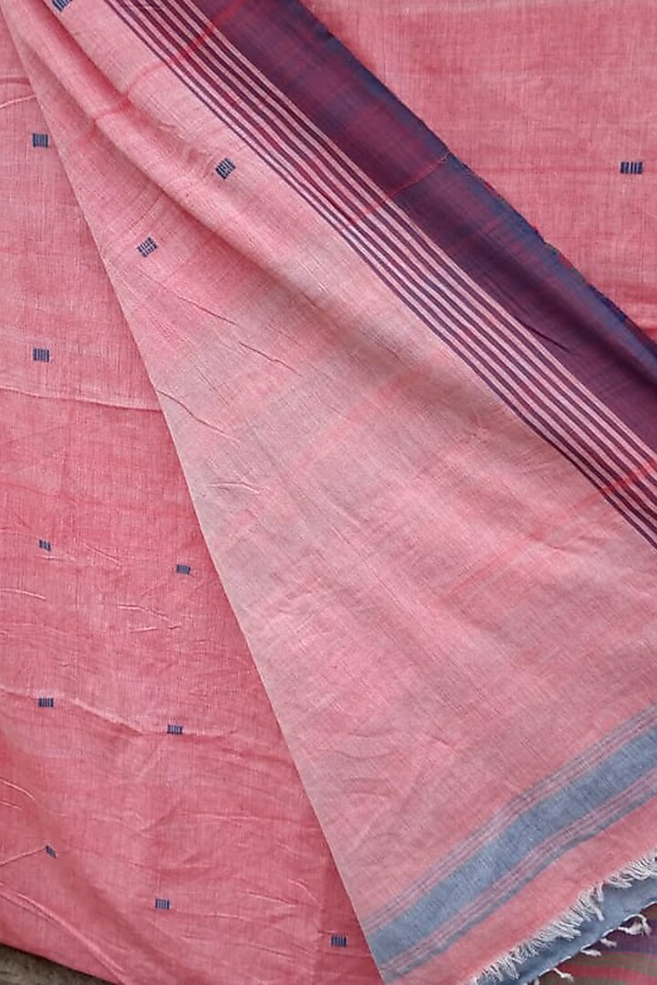 Red & Blue Striped Handwoven Saree by Rupali Kalita at Pernia's Pop Up Shop