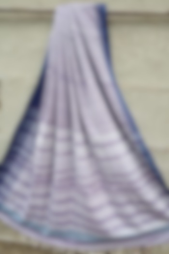 Blue & White Handwoven Saree With Navy Blue Border by Rupali Kalita at Pernia's Pop Up Shop