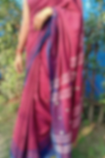 Magenta Handwoven Striped Saree by Rupali Kalita at Pernia's Pop Up Shop